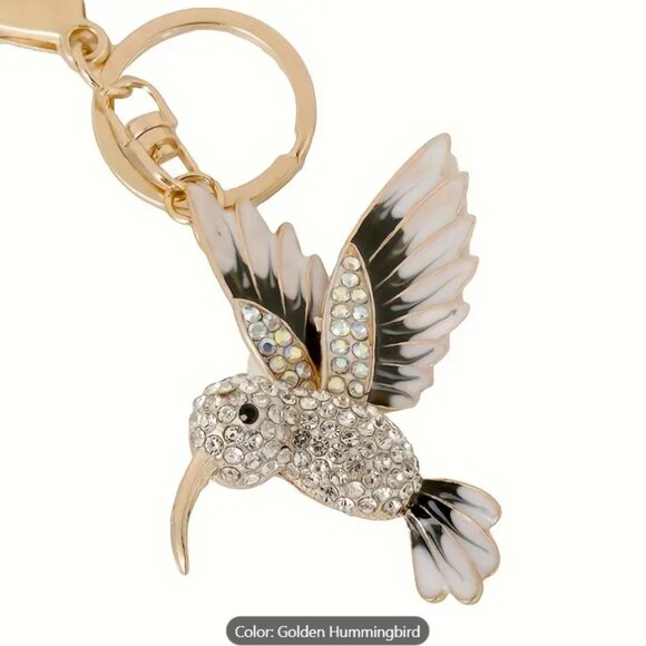Green Hummingbird Keychain for Women Men Rhinestone Gold Color Alloy Animal Bird - Picture 12 of 13